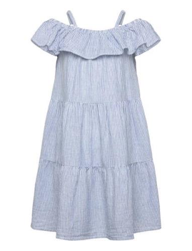 Lindex Dress Linen Off Shoulder Blå