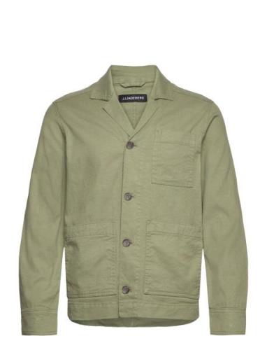 J. Lindeberg Errol Linen Workwear Overshirt Khaki Green