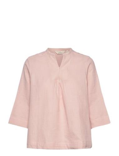 Poppy Short Tunique Gots Tops Blouses Short-sleeved Pink Basic Apparel