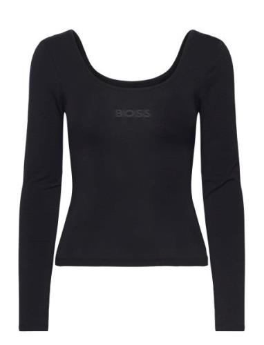 Stmt_Ls-Scoop Top Tops T-shirts & Tops Long-sleeved Black BOSS