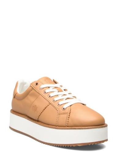 Lauren Ralph Lauren Amelia Nappa Leather Platform Sneaker Beige