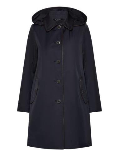 Lauren Ralph Lauren Faux-Leather-Trim Hooded Coat Marinblå