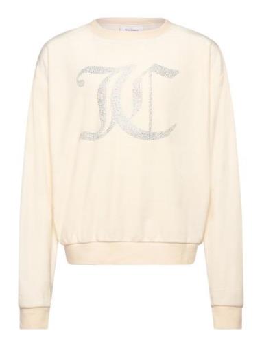 Diamante Velour Crew Tops Sweat-shirts & Hoodies Sweat-shirts Cream Ju...