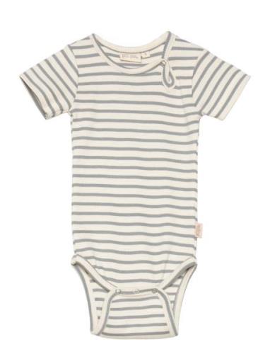 Body S/S Modal Striped Bodysuits Short-sleeved Blue Petit Piao