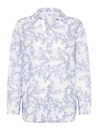 Mango Floral-Embroidered Shirt Blå