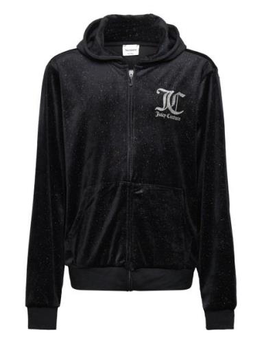 Juicy Couture Glitter Velour Zip Through Hoodie Svart