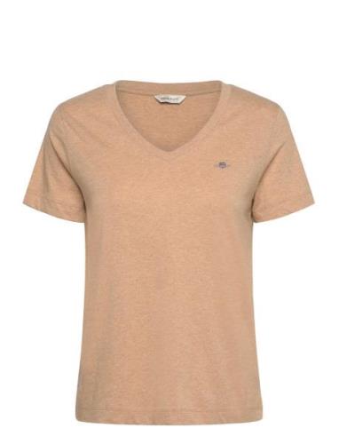 GANT Reg Shield Ss V-Neck T-Shirt Beige