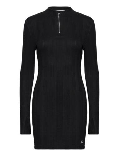 Calvin Klein Jeans Variegtaed Rib Half Zip Ls Dress Svart