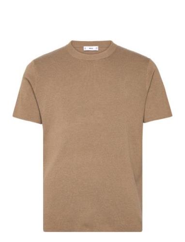 Mango Knit Cotton T-Shirt Brun