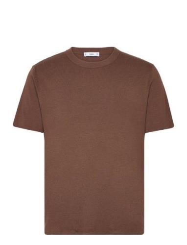 Mango Knit Cotton T-Shirt Brun