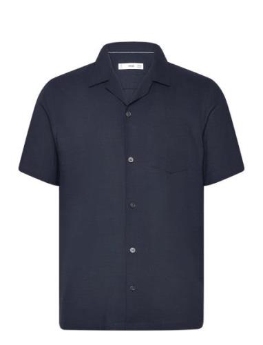 Mango Regular-Fit 100% Seersucker Cotton Shirt Marinblå