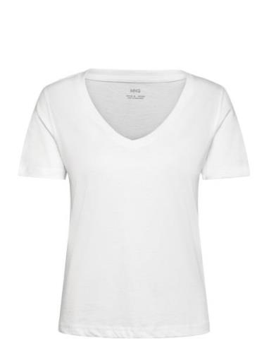 Mango Short-Sleeved Cotton T-Shirt Vit