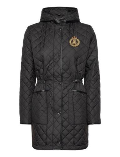 Lauren Ralph Lauren Crest-Patch Diamond-Quilted Hooded Coat Svart