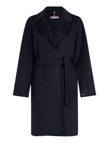 Tommy Hilfiger Reg Df Wool Belted Coat Marinblå