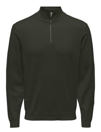 ONLY & SONS Onswyler Life Reg 14 Half Zip Knit Noos Grön