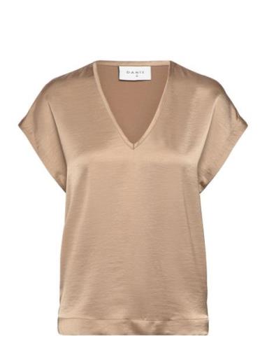 Dante6 D6Luiza Satin V-Neck Top Beige