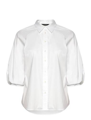 Lauren Ralph Lauren Cotton-Blend Bubble-Sleeve Shirt Vit