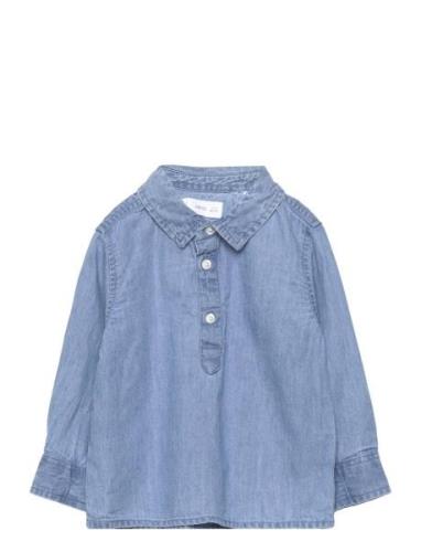 Mango Cotton Denim Shirt Blå