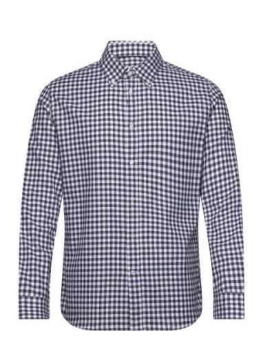 Mango Gingham Check Cotton Shirt Marinblå