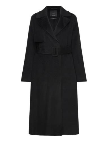 Mango Wool Coat With Handmade Belt Svart