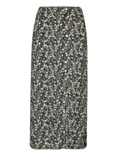 Mango Slit Printed Long Skirt Svart