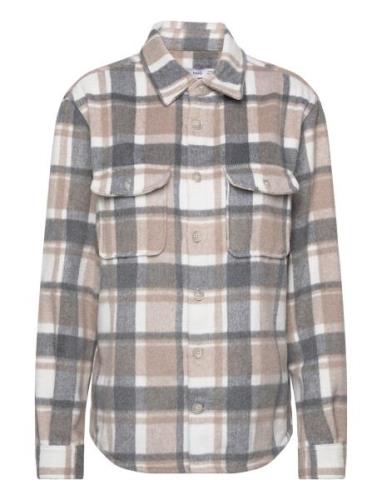 Mango Check Wool-Blend Overshirt Beige