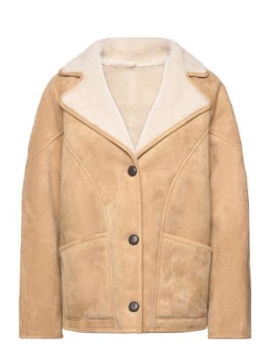 Mango Shearling-Lined Coat With Buttons Beige