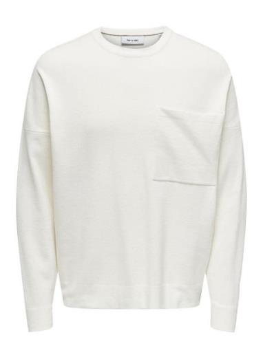 ONLY & SONS Onslamai Ovz 12 Ls Pocket Crew Knit Vit