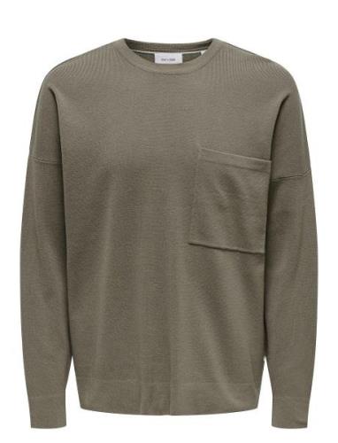 ONLY & SONS Onslamai Ovz 12 Ls Pocket Crew Knit Grön