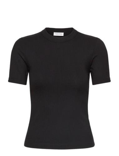 Calvin Klein Modal Rib Slit Detail T-Shirt Ss Svart