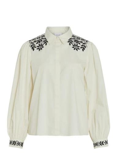 Vila Vicaria L/S Embroidery Shirt/R Vit