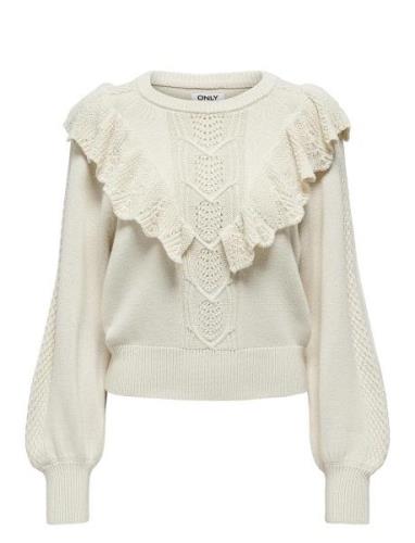 ONLY Onlcherry Ls Ruffle O-Neck Cc Knt Kräm