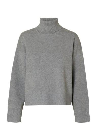 Selected Femme Slfkamma Ls Knit Roll Neck Noos Grå