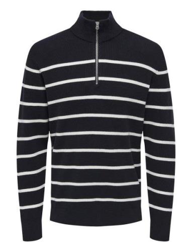 ONLY & SONS Onsphil Reg 12 Struc Half Zip Knit Noos Marinblå