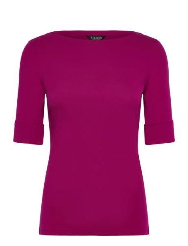 Lauren Ralph Lauren Stretch Cotton Boatneck Tee Rosa