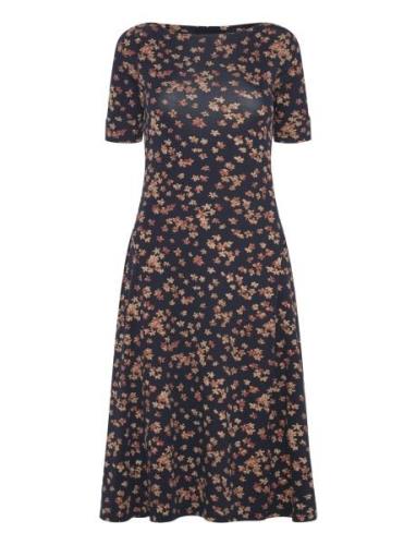 Lauren Ralph Lauren Floral Stretch Cotton Midi Dress Marinblå