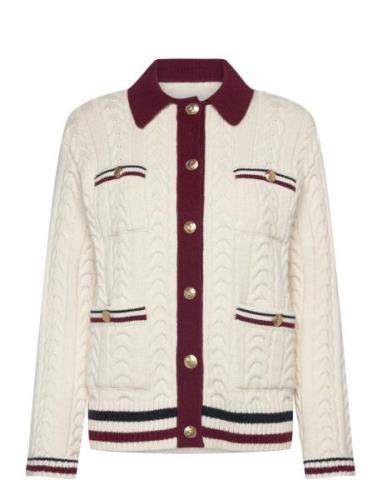 GANT Contrast Cable Knit Cardigan Vit