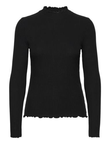 Tom Tailor Rib T-Shirt With Frill Svart