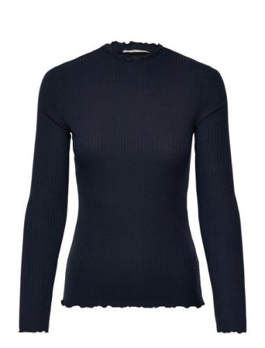 Tom Tailor Rib T-Shirt With Frill Marinblå