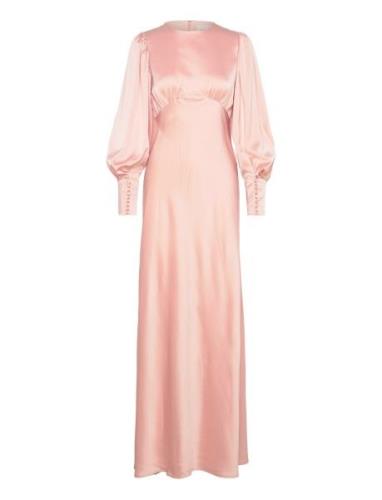 Malina Alize Long Sleeved Satin Maxi Dress Rosa