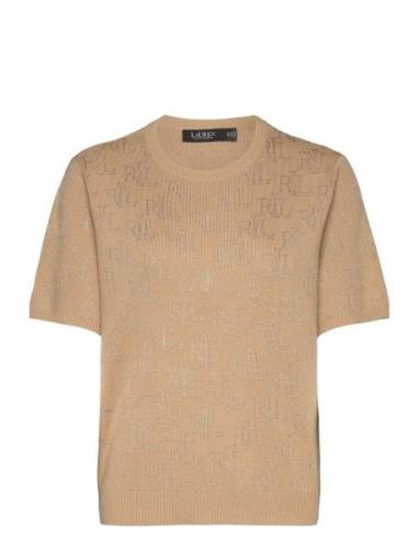 Lauren Ralph Lauren Monogram Jacquard Short-Sleeve Sweater Beige