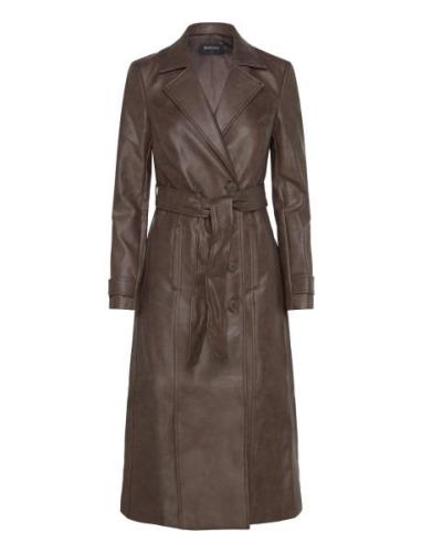 Bardot Vegan Leather Trench Coat Brun