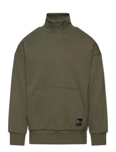 Lindex Sweater Halfzip Solid Khaki Green