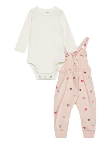 Lindex Set Body Dungeree Hearts Rosa