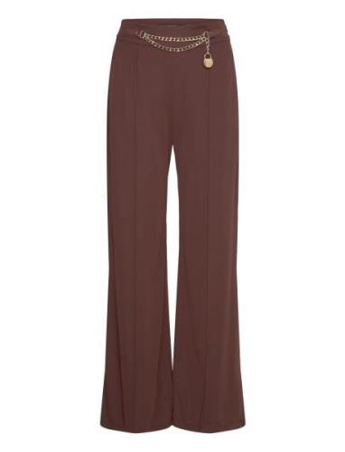 Lauren Ralph Lauren Chain-Trim Pleated Jersey Wide-Leg Pant Brun