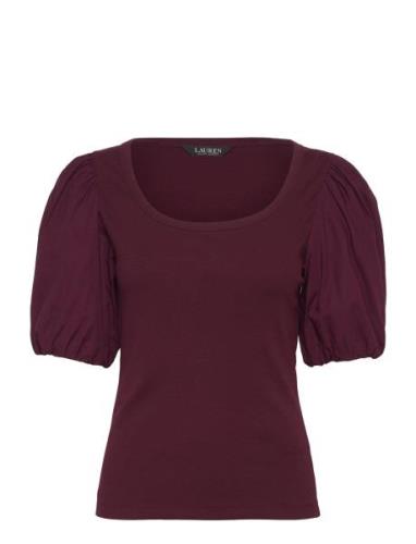 Lauren Ralph Lauren Stretch Cotton Balloon-Sleeve Tee Burgundy