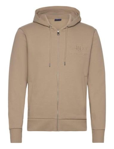 GANT Reg Tonal Shield Full Zip Hoodie Beige