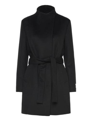 Calvin Klein Wool Funnel Neck Coat Svart