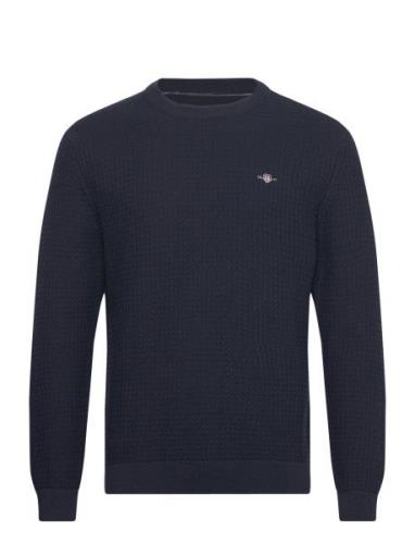 GANT Cotton Textured C-Neck Marinblå