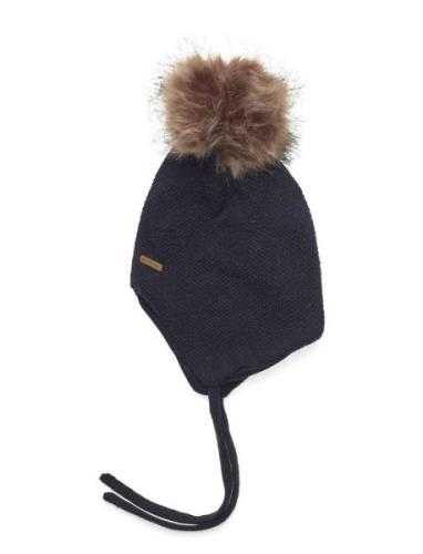 Minymo Hat W. Detachable Fake Fur Marinblå